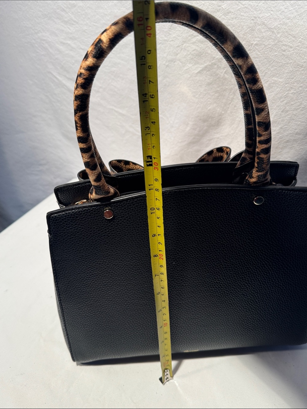 Black Satchel with Leopard Bow Accent - Picture 10 of 15